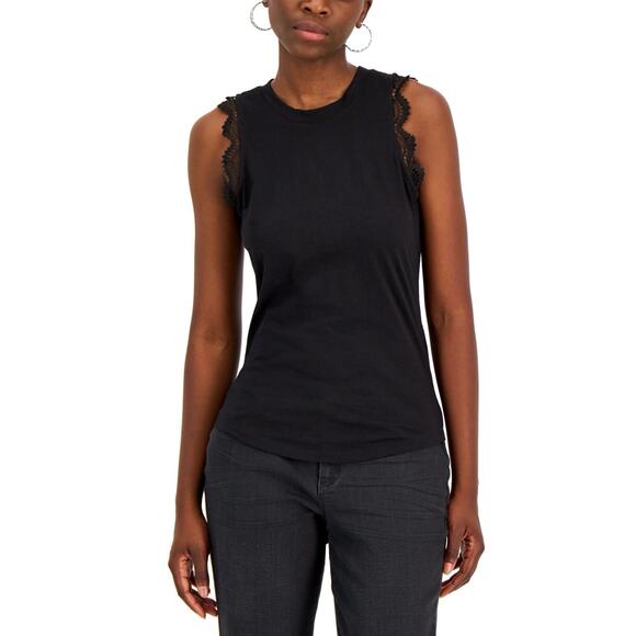 NWT INC International Concepts Black Top Lace Trim Cap Sleeveless Size S - Picture 1 of 6